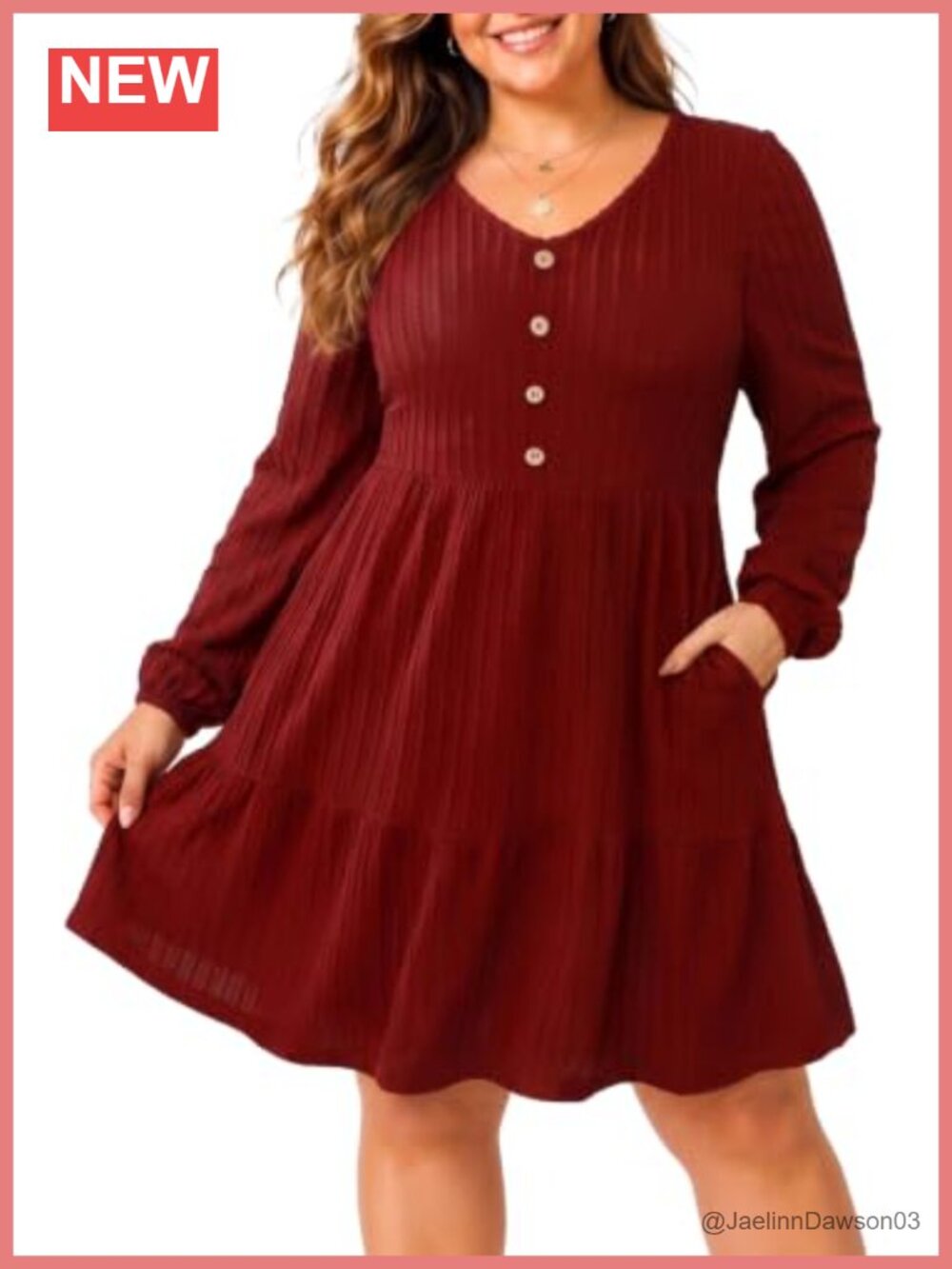 Plus Size Long Sleeve Knit Sweater Babydoll A Line Dress